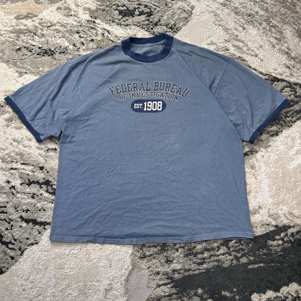 Vintage‎ 80s Federal Bureau of Investigation FBI Est 1908 Ringer T-Shirt Sz XL